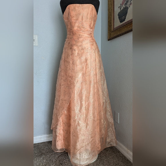 Beautiful Vintage Tangerine Gown with Gold Florals - Picture 10 of 17